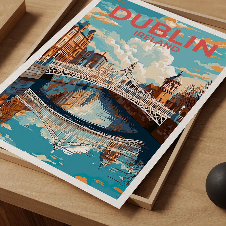 Dublin Travel Poster, Ireland Wall Art, Dublin Print, Dublin Poster, Ha'penny Bridge Poster, City Poster, Wall Decor