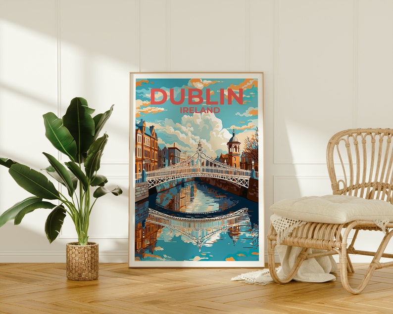 Dublin Travel Poster, Ireland Wall Art, Dublin Print, Dublin Poster, Ha'penny Bridge Poster, City Poster, Wall Decor