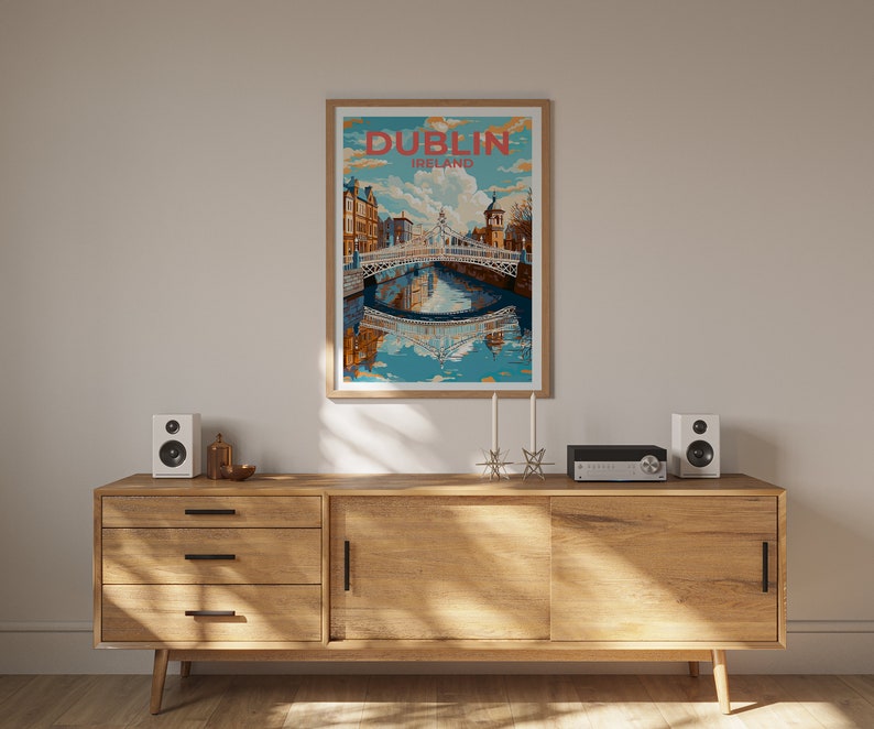 Dublin Travel Poster, Ireland Wall Art, Dublin Print, Dublin Poster, Ha'penny Bridge Poster, City Poster, Wall Decor