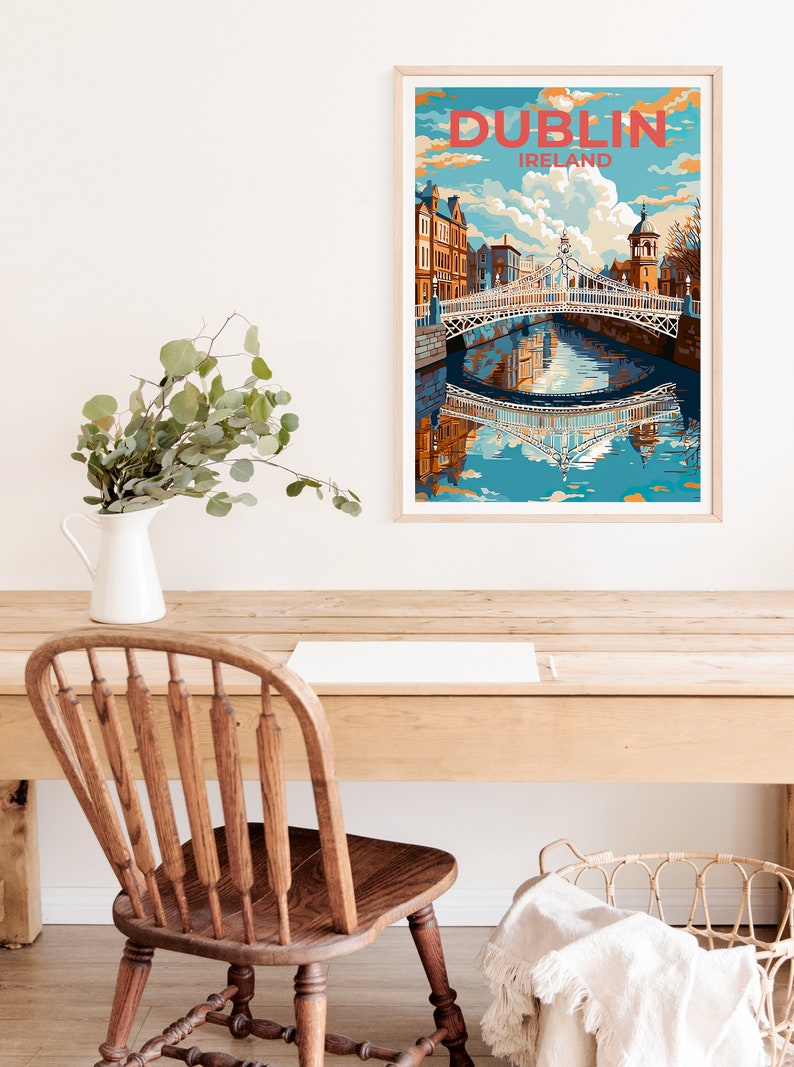 Dublin Travel Poster, Ireland Wall Art, Dublin Print, Dublin Poster, Ha'penny Bridge Poster, City Poster, Wall Decor