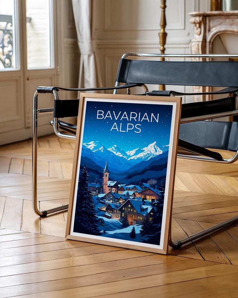 Bavarian Alps Travel Print Germany Poster European Town Wall Art Germany Illustration Bavarian Alps Poster Home Decor Birthday Gift