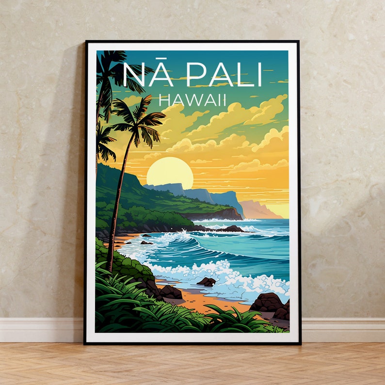 Nā Pali Travel Poster, Hawaii Wall Art, Hawaii Print, Nā Pali Poster, Hawaii Poster, Nature Poster, Nā Pali Art