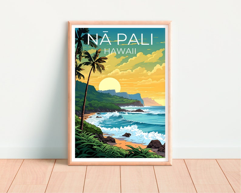 Nā Pali Travel Poster, Hawaii Wall Art, Hawaii Print, Nā Pali Poster, Hawaii Poster, Nature Poster, Nā Pali Art