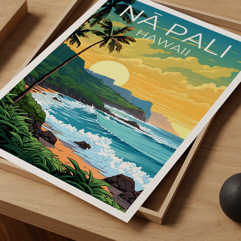 Nā Pali Travel Poster, Hawaii Wall Art, Hawaii Print, Nā Pali Poster, Hawaii Poster, Nature Poster, Nā Pali Art