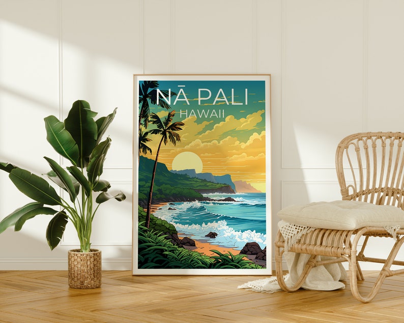 Nā Pali Travel Poster, Hawaii Wall Art, Hawaii Print, Nā Pali Poster, Hawaii Poster, Nature Poster, Nā Pali Art