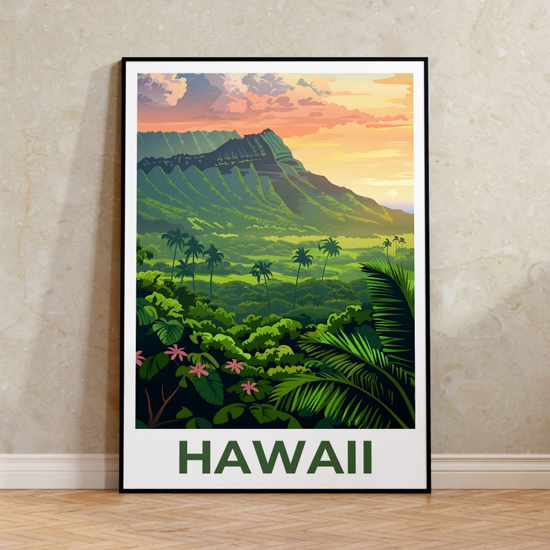 Hawaii Poster, Hawaii Print, Tropical Island Poster, Island Print, Hawaii Travel Poster, Hiking Poster, Hawaii Art