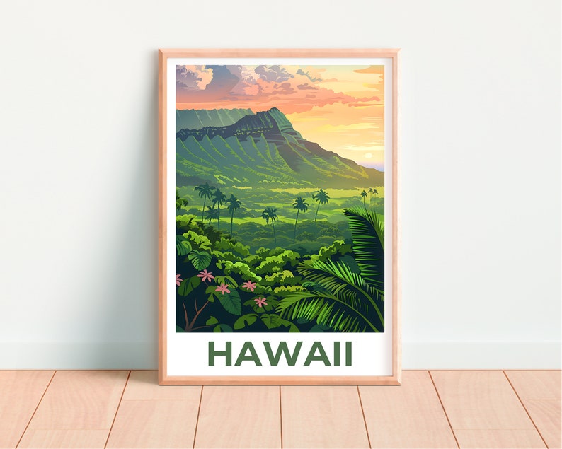 Hawaii Poster, Hawaii Print, Tropical Island Poster, Island Print, Hawaii Travel Poster, Hiking Poster, Hawaii Art