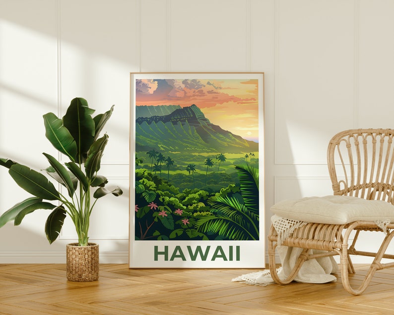 Hawaii Poster, Hawaii Print, Tropical Island Poster, Island Print, Hawaii Travel Poster, Hiking Poster, Hawaii Art