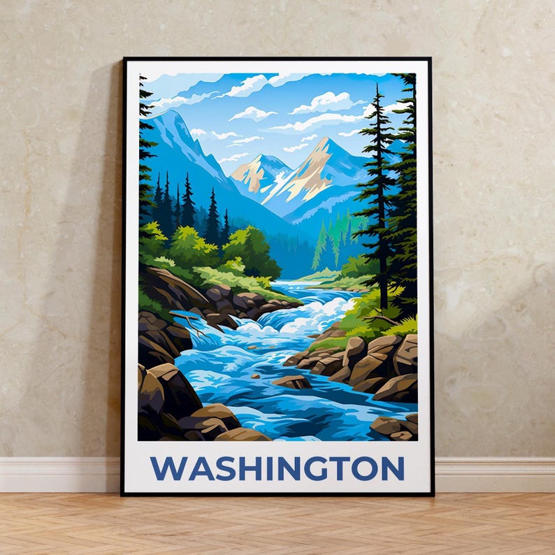 Washington State Poster, Cascades Travel Print, Forest Art, Washington Print, Mountain Poster, Mountains Gift, Washington Print