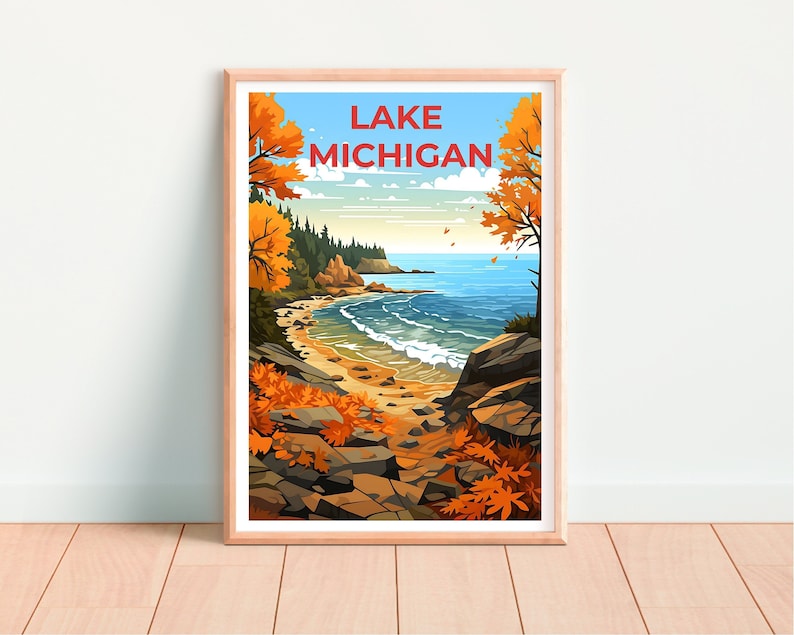 Lake Michigan Travel Poster, Great Lakes Wall Art, Great Lakes Print, Lake Poster, Nature Poster