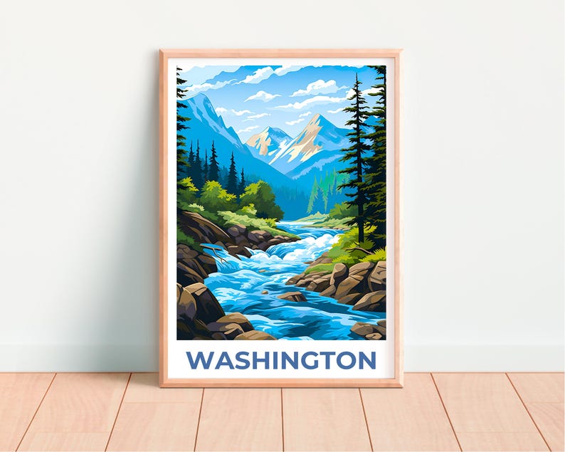 Washington State Poster, Cascades Travel Print, Forest Art, Washington Print, Mountain Poster, Mountains Gift, Washington Print