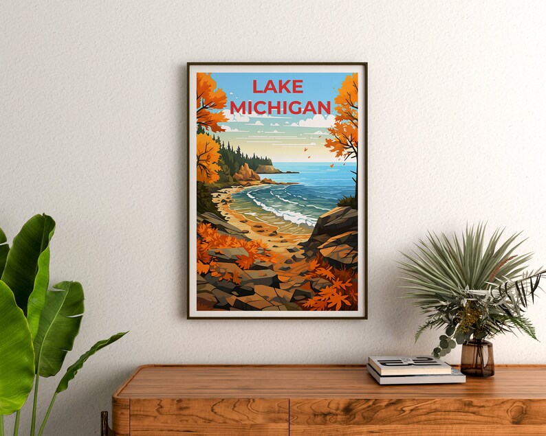 Lake Michigan Travel Poster, Great Lakes Wall Art, Great Lakes Print, Lake Poster, Nature Poster
