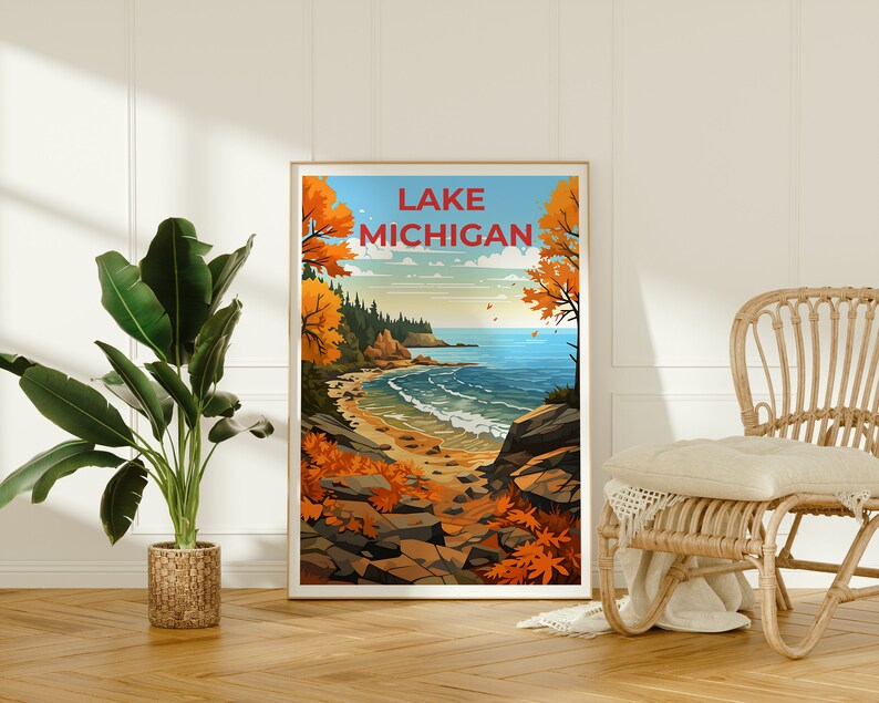 Lake Michigan Travel Poster, Great Lakes Wall Art, Great Lakes Print, Lake Poster, Nature Poster