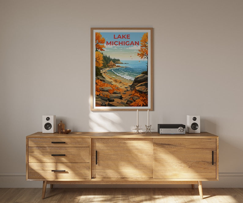 Lake Michigan Travel Poster, Great Lakes Wall Art, Great Lakes Print, Lake Poster, Nature Poster