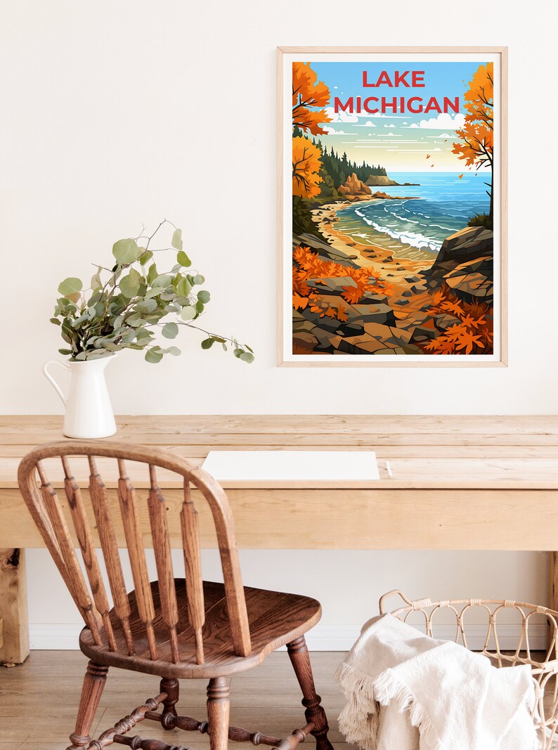 Lake Michigan Travel Poster, Great Lakes Wall Art, Great Lakes Print, Lake Poster, Nature Poster