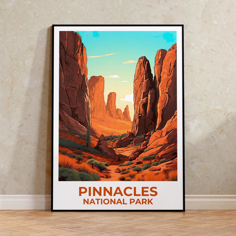 Pinnacles National Park Travel Print California Poster Desert  Wall Art Rocks Illustration Pinnacles Poster Home Decor Birthday Gift