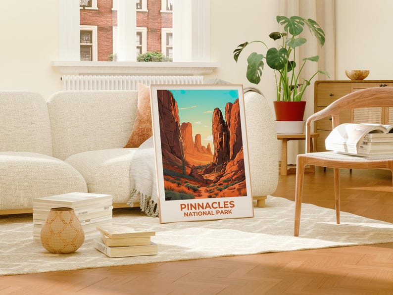Pinnacles National Park Travel Print California Poster Desert  Wall Art Rocks Illustration Pinnacles Poster Home Decor Birthday Gift
