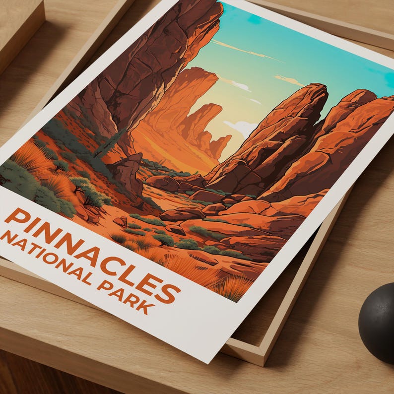 Pinnacles National Park Travel Print California Poster Desert  Wall Art Rocks Illustration Pinnacles Poster Home Decor Birthday Gift