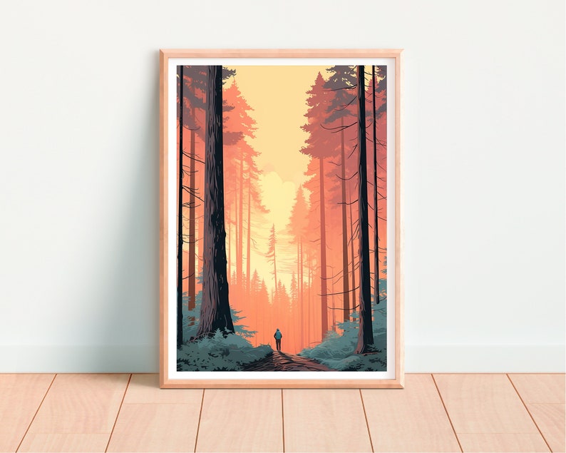 Affiche Redwood, Art de la forêt de Redwood, Impression du parc Redwood, Affiche de voyage Redwood, Art des parcs nationaux, Affiche de la nature, Art de l'affiche, Décoration murale