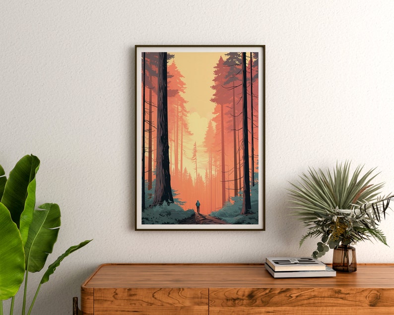 Affiche Redwood, Art de la forêt de Redwood, Impression du parc Redwood, Affiche de voyage Redwood, Art des parcs nationaux, Affiche de la nature, Art de l'affiche, Décoration murale