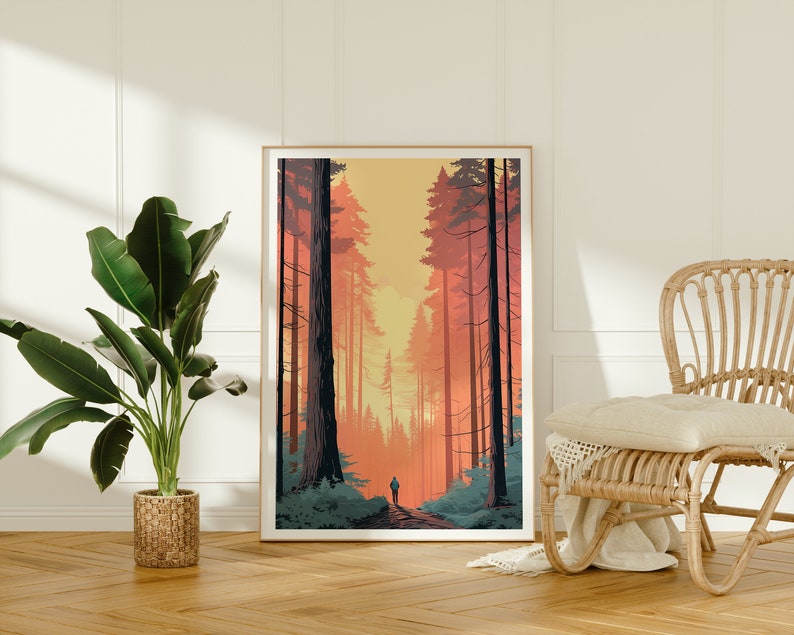 Affiche Redwood, Art de la forêt de Redwood, Impression du parc Redwood, Affiche de voyage Redwood, Art des parcs nationaux, Affiche de la nature, Art de l'affiche, Décoration murale