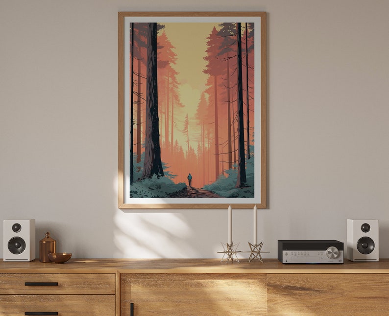 Affiche Redwood, Art de la forêt de Redwood, Impression du parc Redwood, Affiche de voyage Redwood, Art des parcs nationaux, Affiche de la nature, Art de l'affiche, Décoration murale