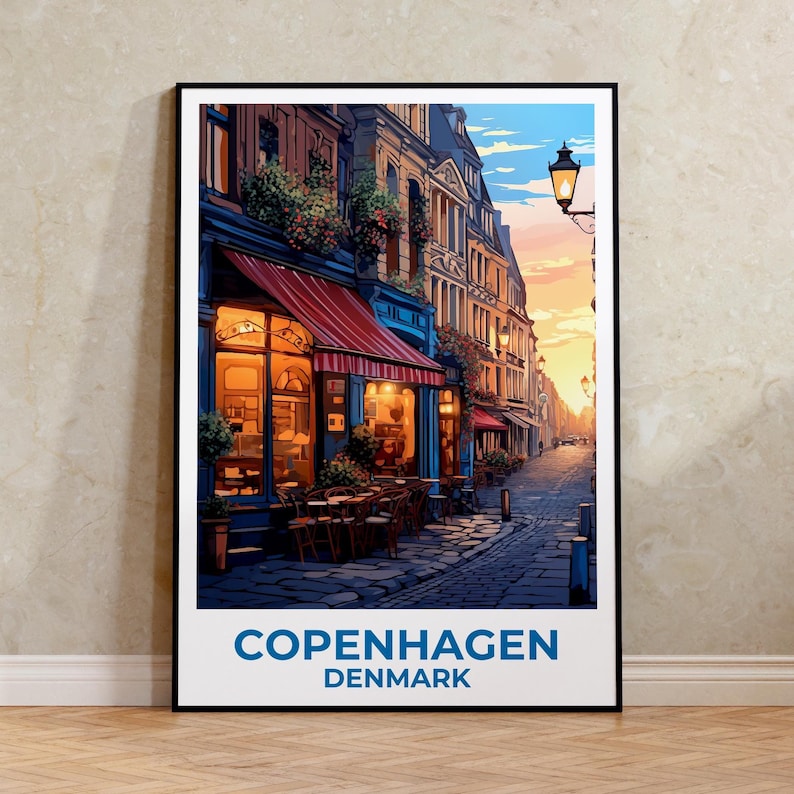 Copenhagen Travel Print Denmark Poster Europe Wall Art Denmark Illustration European Cafe Poster Home Decor Birthday Gift