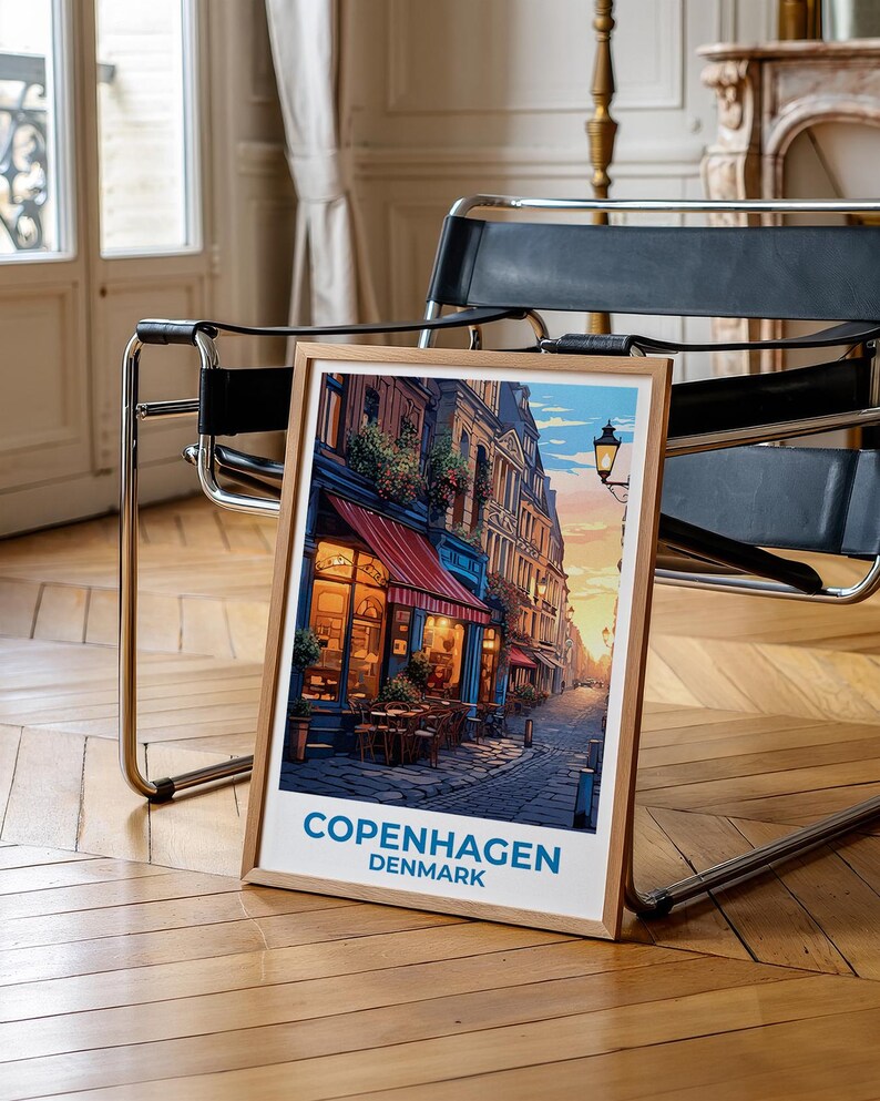 Copenhagen Travel Print Denmark Poster Europe Wall Art Denmark Illustration European Cafe Poster Home Decor Birthday Gift