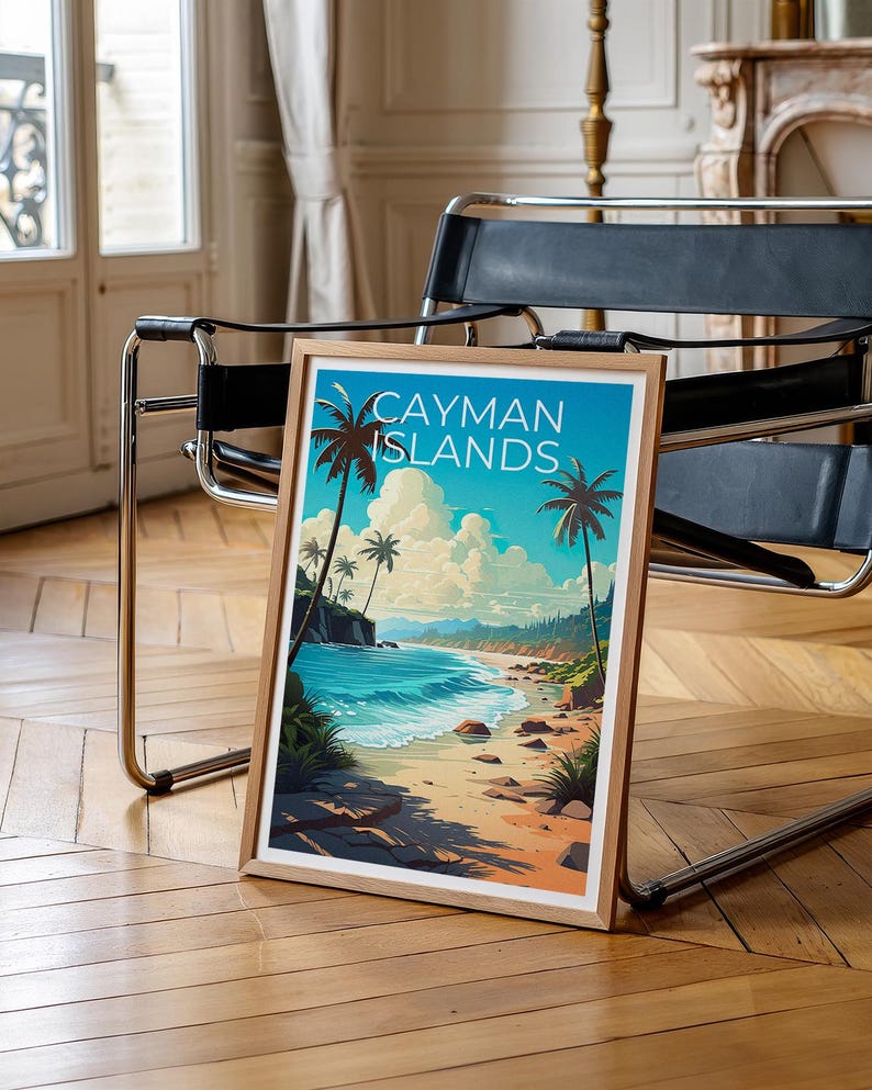 Cayman Islands Travel Print Tropical Island Poster Palm Trees Wall Art Beach Illustration Cayman Islands Poster Home Decor Birthday Gift