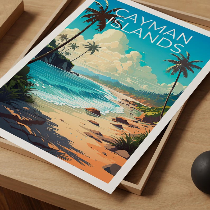 Cayman Islands Travel Print Tropical Island Poster Palm Trees Wall Art Beach Illustration Cayman Islands Poster Home Decor Birthday Gift