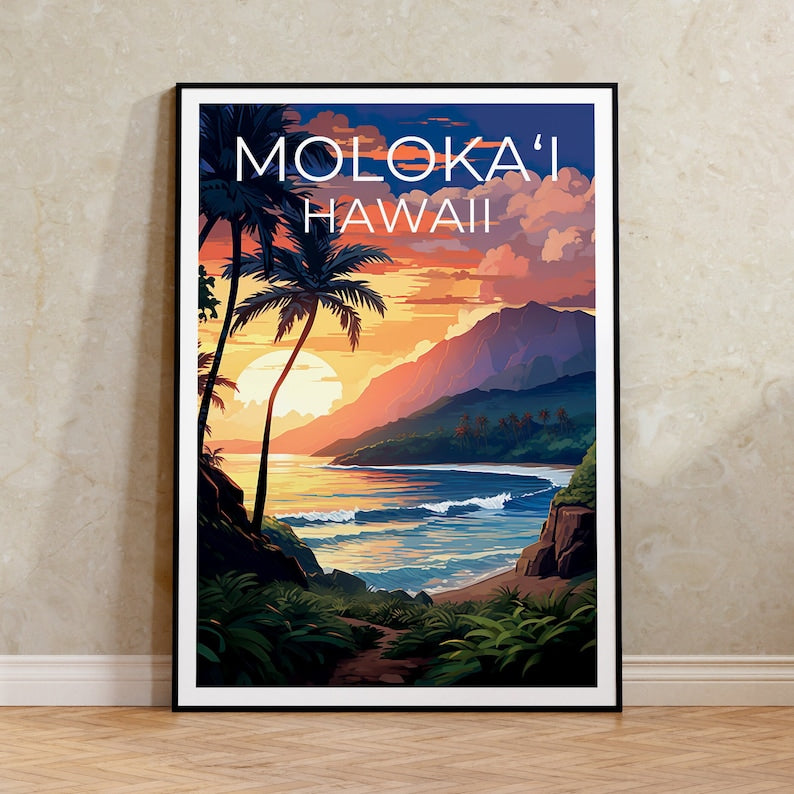 Moloka‘i Travel Poster, Hawaii Wall Art, Hawaii Print, Moloka‘i Poster, Hawaii Poster, Molokai Poster, Moloka‘i Art, Moloka‘i Print