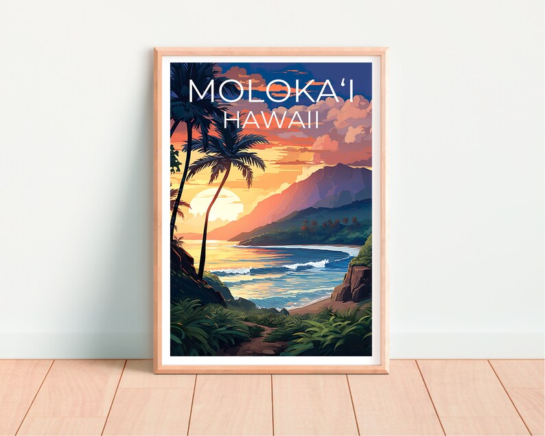 Moloka‘i Travel Poster, Hawaii Wall Art, Hawaii Print, Moloka‘i Poster, Hawaii Poster, Molokai Poster, Moloka‘i Art, Moloka‘i Print