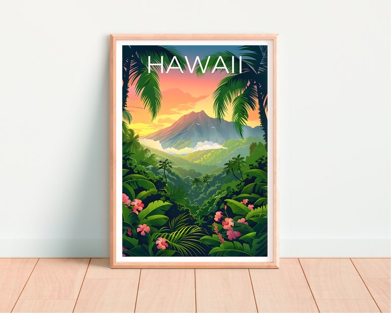 Hawaii Poster, Hawaii Print, Tropical Island Poster, Island Print, Hawaii Travel Poster, Hiking Poster, Hawaii Art