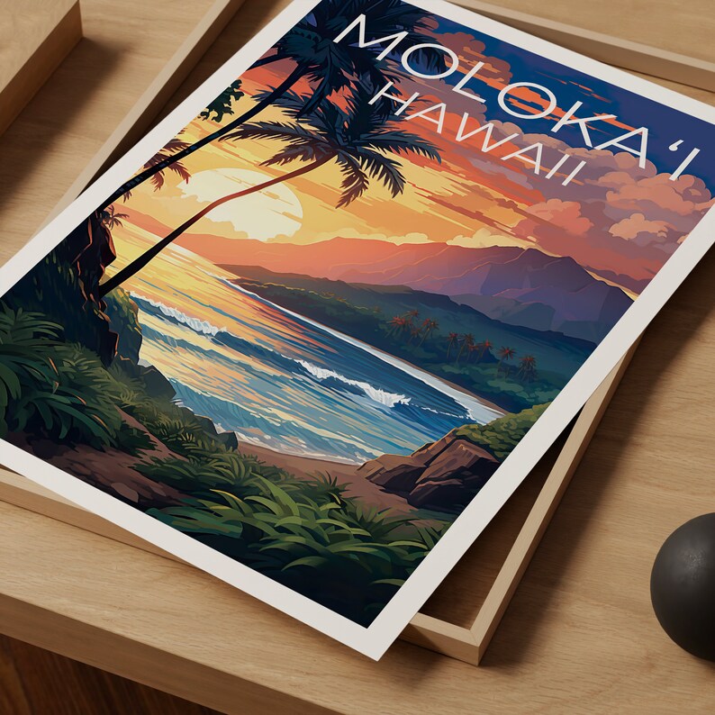 Moloka‘i Travel Poster, Hawaii Wall Art, Hawaii Print, Moloka‘i Poster, Hawaii Poster, Molokai Poster, Moloka‘i Art, Moloka‘i Print