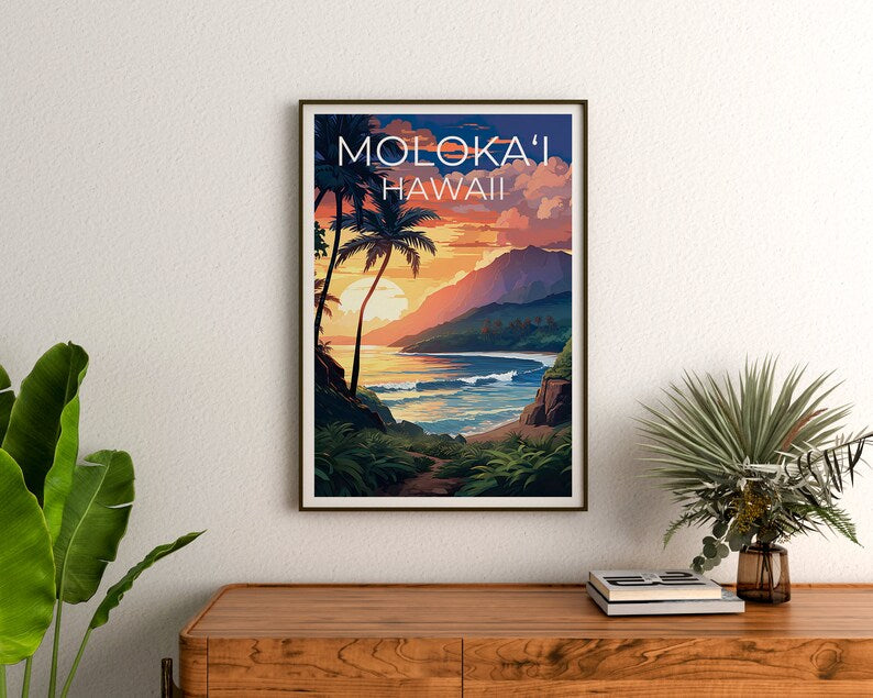 Moloka‘i Travel Poster, Hawaii Wall Art, Hawaii Print, Moloka‘i Poster, Hawaii Poster, Molokai Poster, Moloka‘i Art, Moloka‘i Print