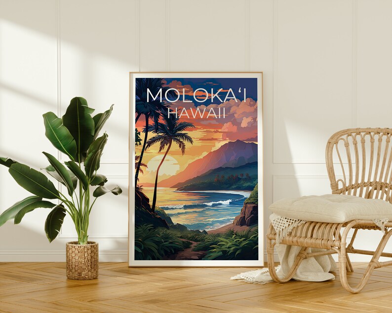Moloka‘i Travel Poster, Hawaii Wall Art, Hawaii Print, Moloka‘i Poster, Hawaii Poster, Molokai Poster, Moloka‘i Art, Moloka‘i Print