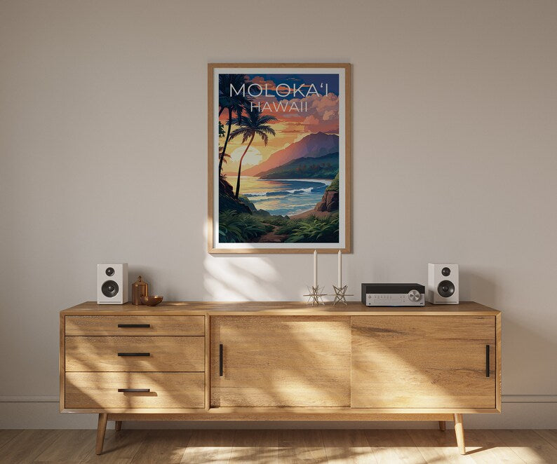 Moloka‘i Travel Poster, Hawaii Wall Art, Hawaii Print, Moloka‘i Poster, Hawaii Poster, Molokai Poster, Moloka‘i Art, Moloka‘i Print
