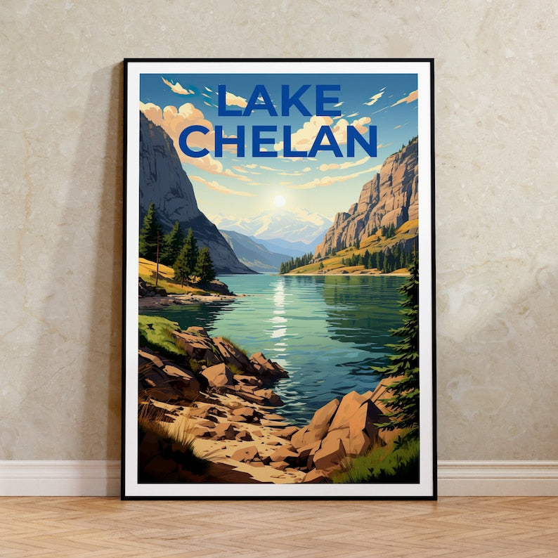 Lake Chelan Travel Poster, Washington State Wall Art, Washington State Print, Lake Chelan Poster, Washington State Poster