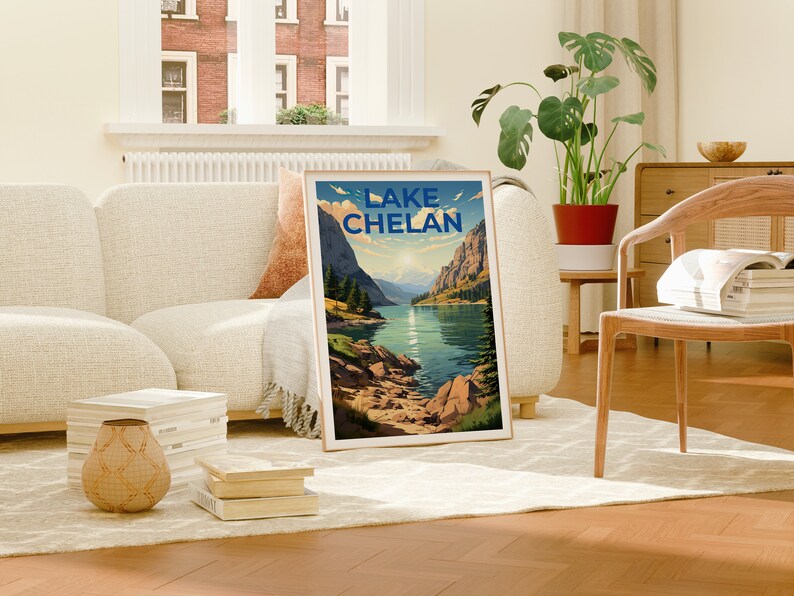 Lake Chelan Travel Poster, Washington State Wall Art, Washington State Print, Lake Chelan Poster, Washington State Poster