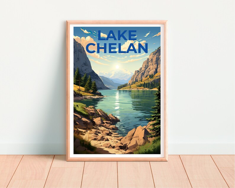 Lake Chelan Travel Poster, Washington State Wall Art, Washington State Print, Lake Chelan Poster, Washington State Poster