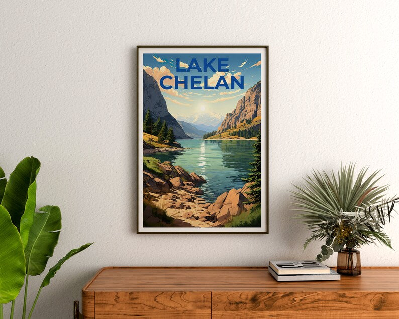Lake Chelan Travel Poster, Washington State Wall Art, Washington State Print, Lake Chelan Poster, Washington State Poster