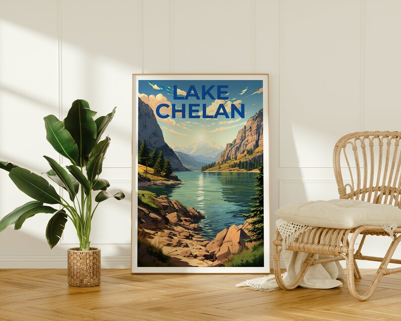 Lake Chelan Travel Poster, Washington State Wall Art, Washington State Print, Lake Chelan Poster, Washington State Poster