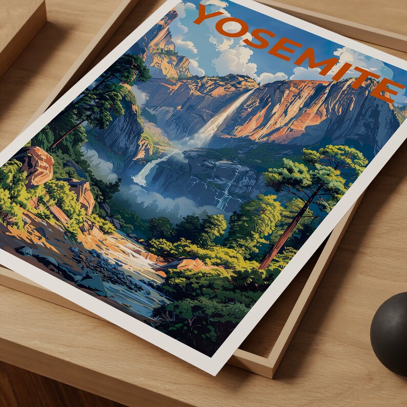 Affiche de Yosemite, impression de Sentinel Falls, art de Yosemite, impression de Yosemite, affiche de voyage de Yosemite, affiche de Sentinel Falls, art mural de Californie
