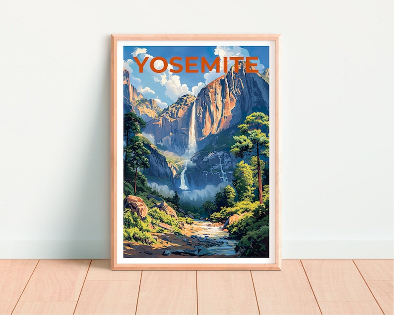 Affiche de Yosemite, impression de Sentinel Falls, art de Yosemite, impression de Yosemite, affiche de voyage de Yosemite, affiche de Sentinel Falls, art mural de Californie