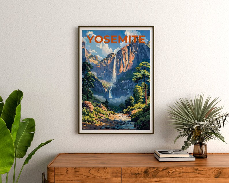 Affiche de Yosemite, impression de Sentinel Falls, art de Yosemite, impression de Yosemite, affiche de voyage de Yosemite, affiche de Sentinel Falls, art mural de Californie