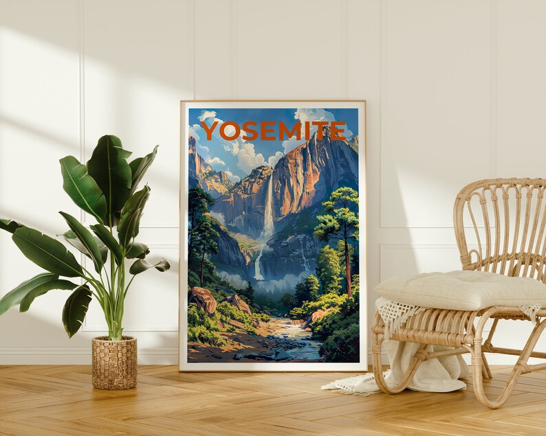 Affiche de Yosemite, impression de Sentinel Falls, art de Yosemite, impression de Yosemite, affiche de voyage de Yosemite, affiche de Sentinel Falls, art mural de Californie