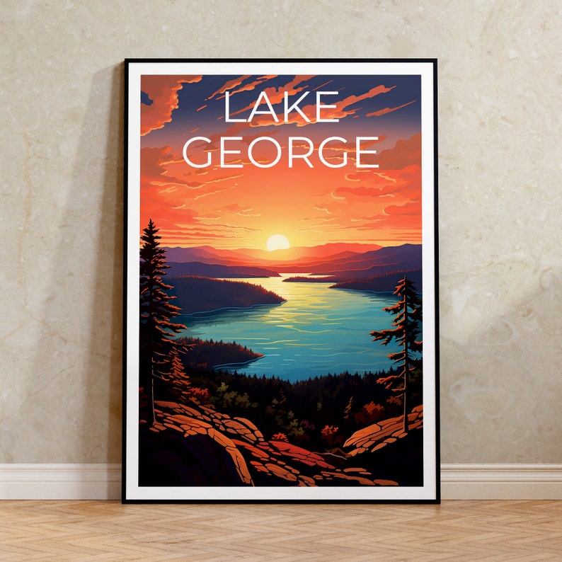 Lake George Travel Poster, New York Wall Art, New York Print, Lake George Poster, New York Poster, Lake Poster, Lake George Print
