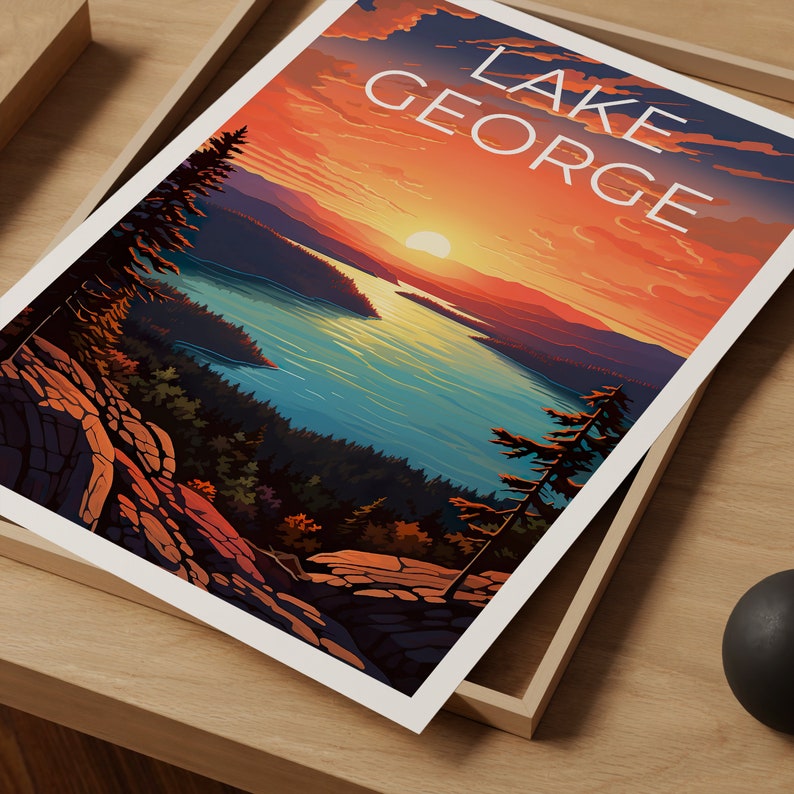Affiche de voyage sur le lac George, art mural de New York, impression de New York, affiche sur le lac George, affiche de New York, affiche sur le lac, impression sur le lac George