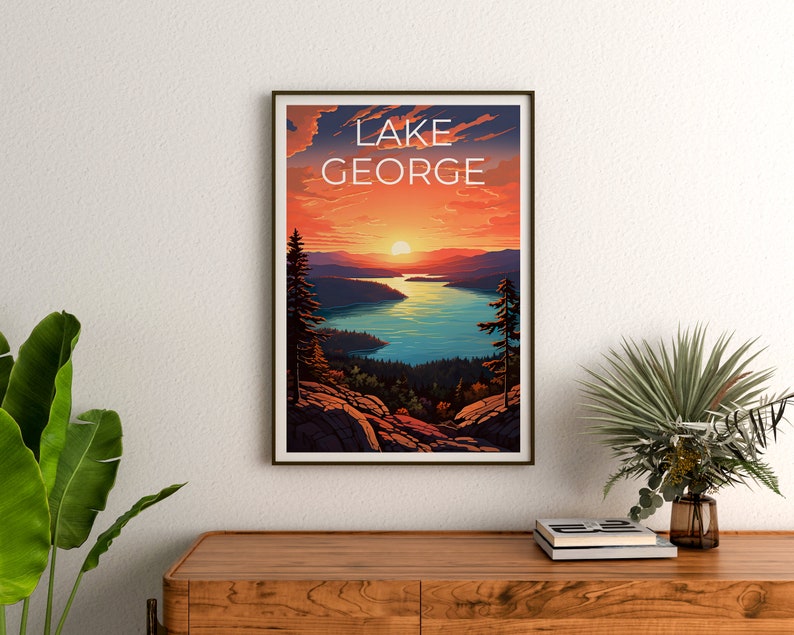 Affiche de voyage sur le lac George, art mural de New York, impression de New York, affiche sur le lac George, affiche de New York, affiche sur le lac, impression sur le lac George