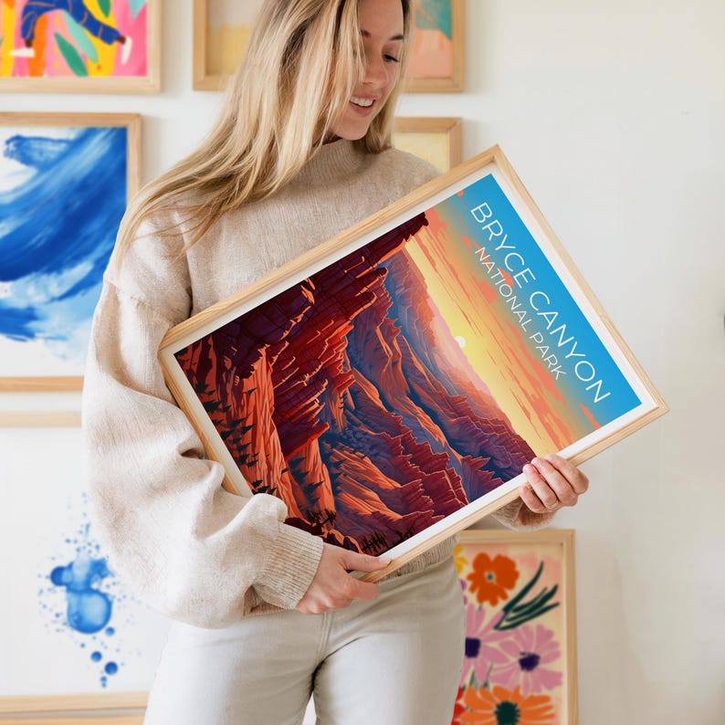 Bryce Canyon National Park Travel Print Utah Poster Desert Wall Art Hiking Illustration Bryce Canyon Poster Home Decor Birthday Gift